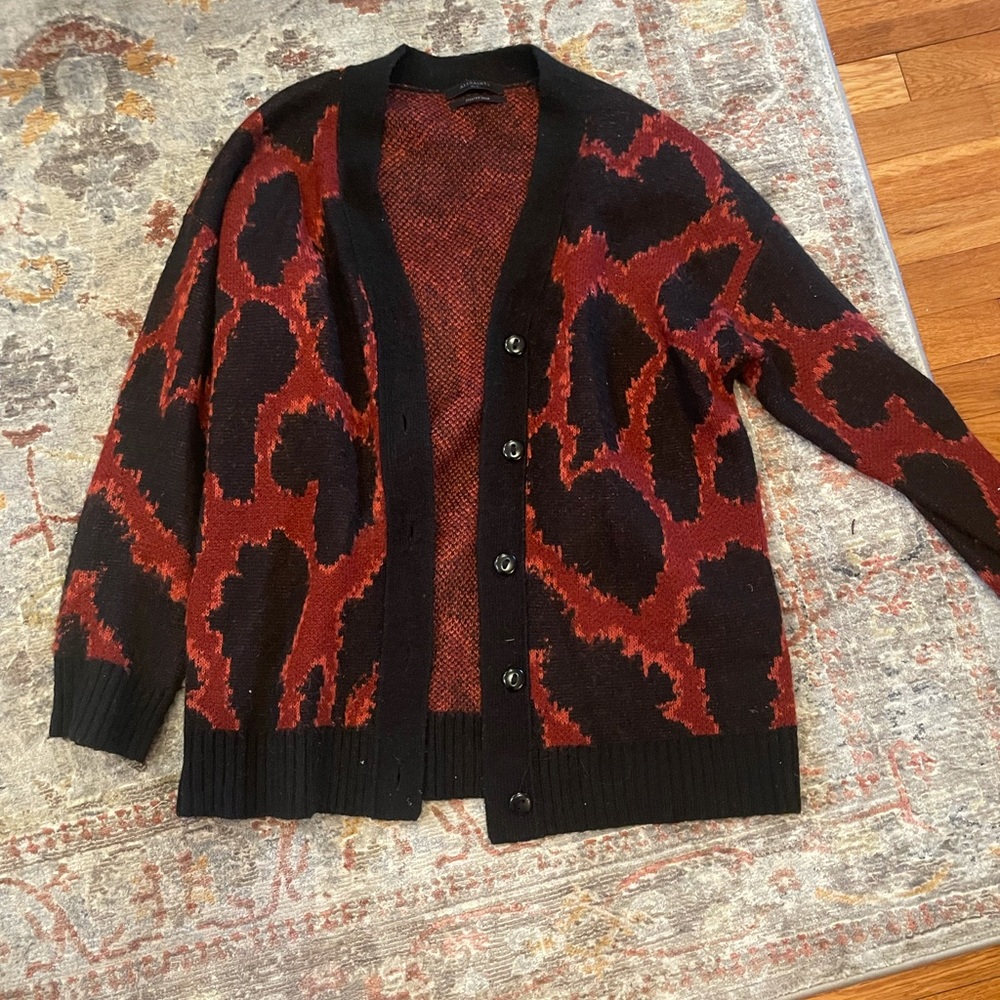 All Saints Lou red and black snake print cardigan